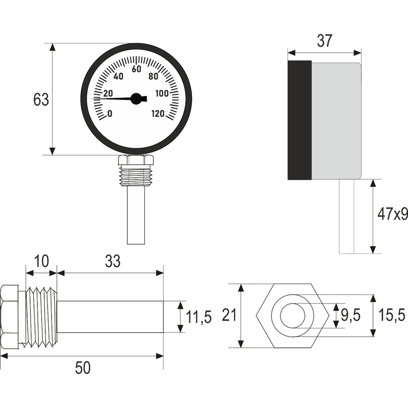 TPM03B.45 z osłoną G1/2 BOTTOM